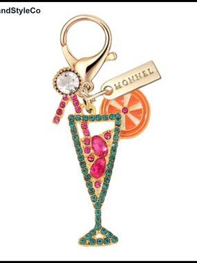Crystal Lady Cocktail Lobster Clasp Charm Zinc Alloy Rhinestone